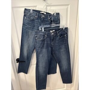 2 Pair Levi's Blue Denim Mid‎ Rise Straight Jeans Women's Sz 10 Whiskers 34x28